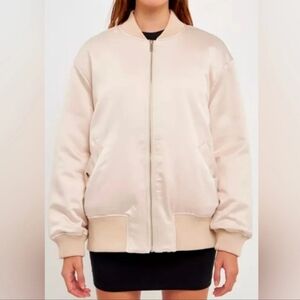 Grey Lab Women's Unisex Oversized Cream Satin Bomber Jacket, size S